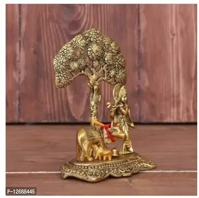 CRAFT Metal Krishna with Cow Standing Under Tree Plying Flute Decorative Showpiece Decorative Showpiece - 17 cm&nbsp;&nbsp;(Metal, Gold):Krishna Tree 215-thumb2