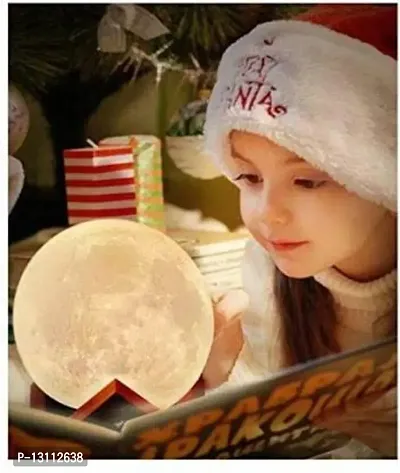 3D Printed USB Rechargeable Moon Lamp 7 Color Changing Sensor Touch Crystal Ball Night Lamp with Wooden Stand, Bedroom Lamp, Night Lamp for Bedroom, Bedroom Lamp for Kids (10CM) Night Lamp&nbsp;&nbsp;(10 cm, White, WARMWHITE, Pink, Multicolor)-thumb3