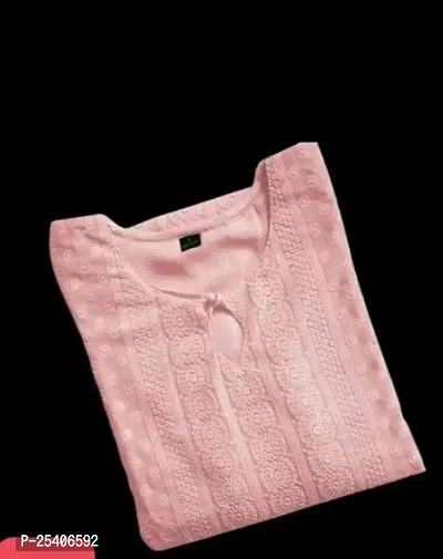Pretty Pink Self Design Georgette A-Line Kurti For Women-thumb0