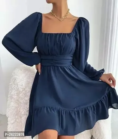 Stylish Blue Four Way Cotton Fit And Flare Dress For Women