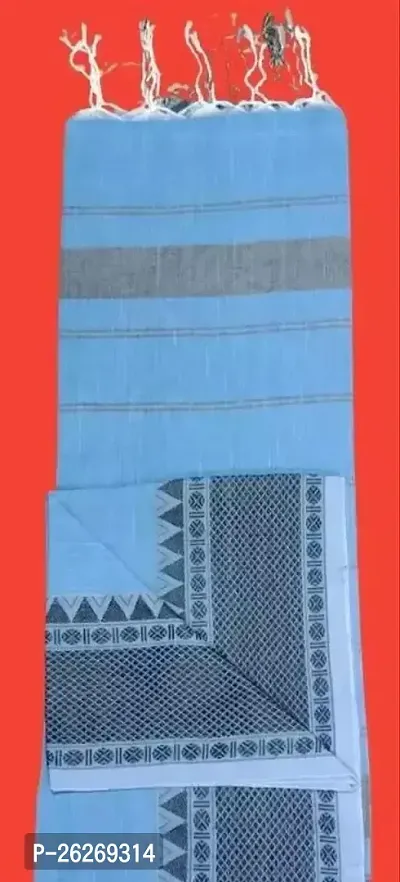 Designer Blue Khadi Cotton Saree With Blouse Piece For Women