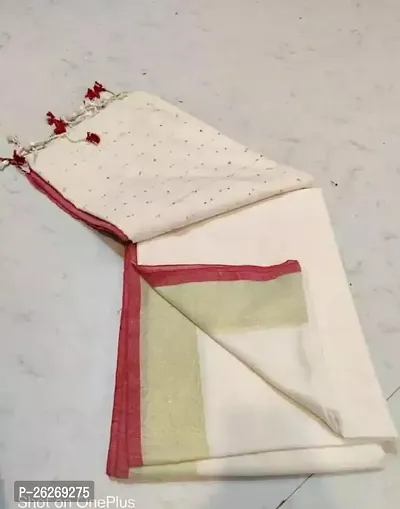 Designer White Khadi Cotton Saree With Blouse Piece For Women