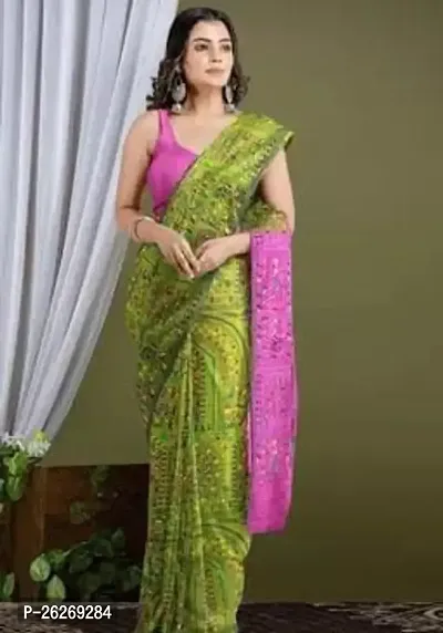 Designer Multicoloured Cotton Silk Saree With Blouse Piece For Women-thumb0