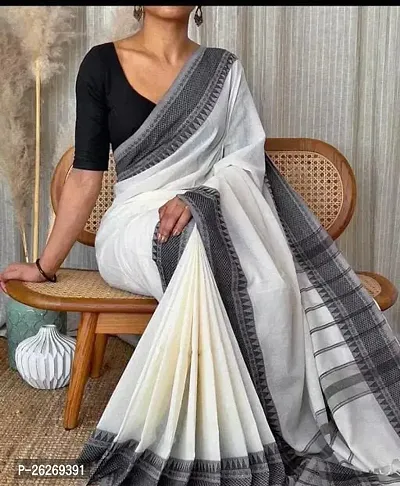 Designer White Khadi Cotton Saree With Blouse Piece For Women