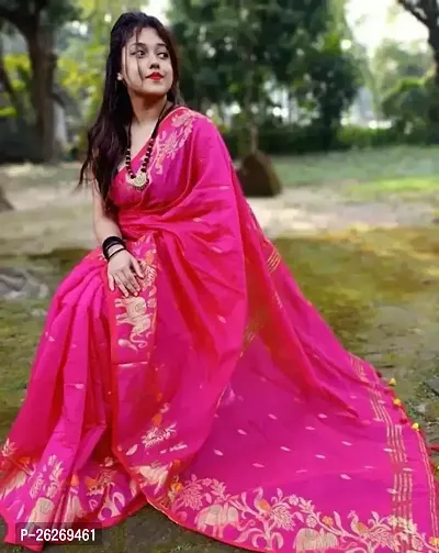 Designer Pink Cotton Saree With Blouse Piece For Women-thumb0