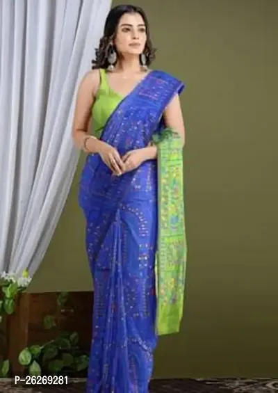 Designer Multicoloured Cotton Silk Saree With Blouse Piece For Women