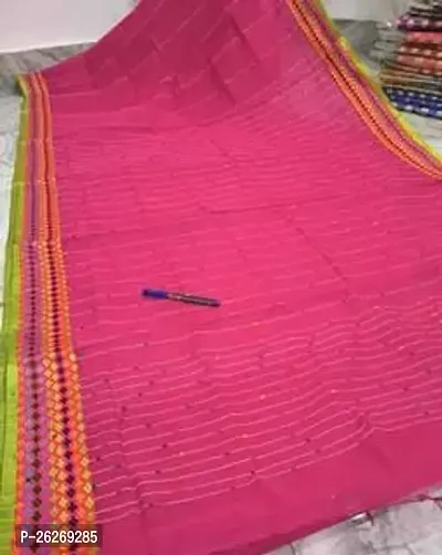 Designer Pink Cotton Saree With Blouse Piece For Women