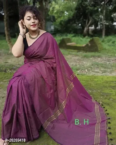 Designer Purple Cotton Silk Saree With Blouse Piece For Women-thumb0