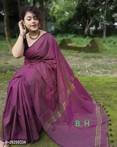 Designer Purple Cotton Silk Saree With Blouse Piece For Women