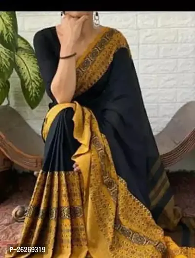 Designer Black Cotton Saree With Blouse Piece For Women-thumb0