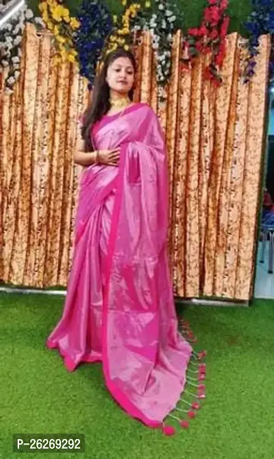 Designer Pink Cotton Saree With Blouse Piece For Women-thumb0