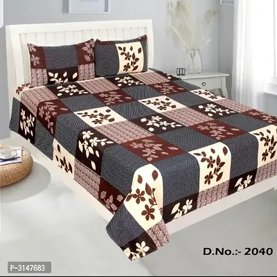 Beautiful Printed Polycotton Double Bedsheet With 2 Pillow Covers-thumb0