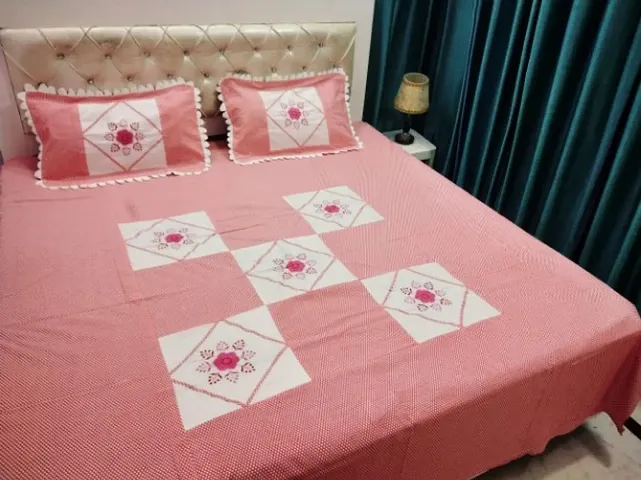 Cotton Embroidered Bedsheet with Pillow Covers