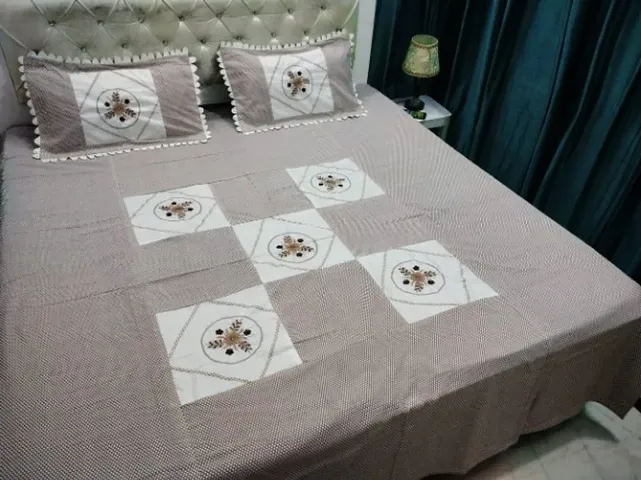 Cotton Embroidered Bedsheet with 2 Pillow Covers