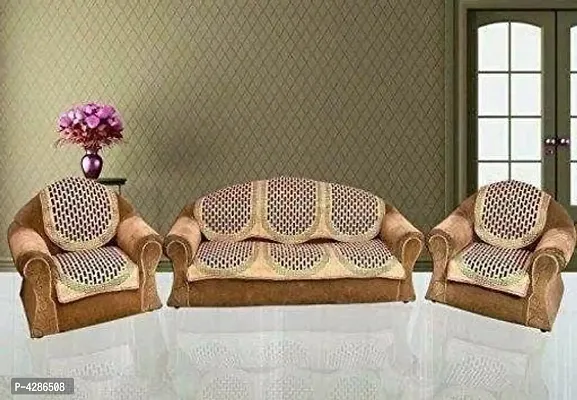Premium Golden Cotton Acrylic Printed 5 Seater Sofa Cover Set-thumb0