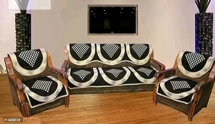 Premium Black Cotton Acrylic Printed 5 Seater Sofa Cover Set-thumb0