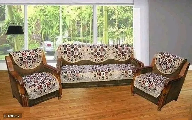 Premium Multicoloured Cotton Acrylic Printed 5 Seater Sofa Cover Set-thumb0