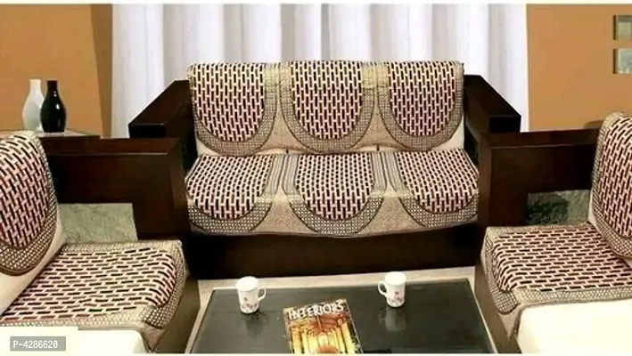 Premium Golden Cotton Acrylic Printed 5 Seater Sofa Cover Set