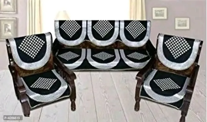 Premium Black Cotton Acrylic Printed 5 Seater Sofa Cover Set-thumb0
