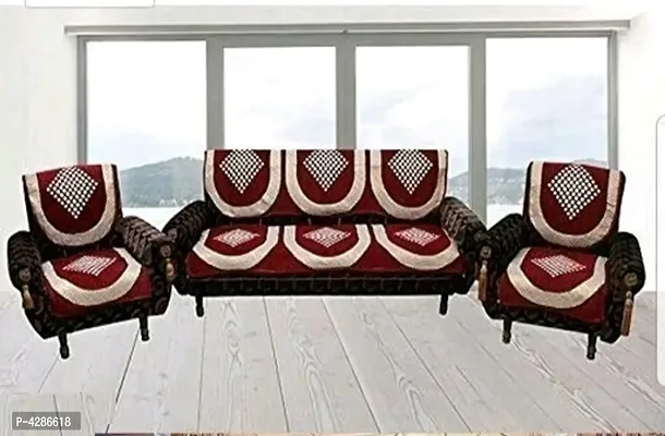 Premium Maroon Cotton Acrylic Printed 5 Seater Sofa Cover Set