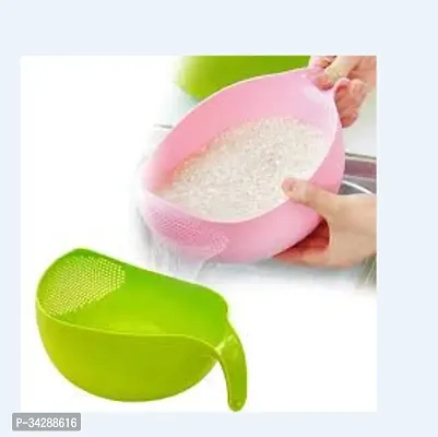 Plastic Rice Wash Bowl with Handle for Rice Vegetable Fruits Pack of 2-thumb0