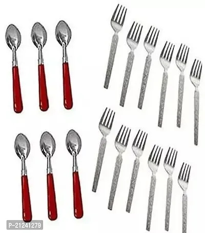 Stainless Steel Fork 12pc With Plastic Handle Stainless Steel Spoon 6pc-thumb0