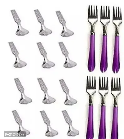 Stainless Steel Spoon Pack Of 12 With Plastic Handle Stainless Steel Fork Pack of 6-thumb0