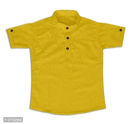 Stylish Yellow Cotton Half Sleeve Short Kurta For Boys