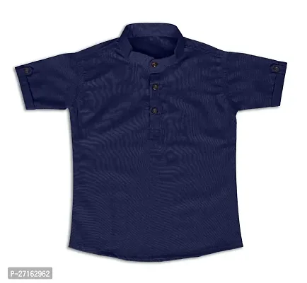 Stylish Navy Blue Cotton Half Sleeve Short Kurta For Boys