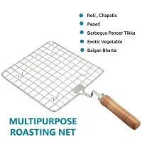 LSARI Steel Size 17 cm Square Papad Roaster Chapati Roti Jali Barbeque Grill with Wooden Handle (1 Pc)-thumb4