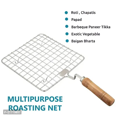 LSARI Steel Size 17 cm Square Papad Roaster Chapati Roti Jali Barbeque Grill with Wooden Handle (1 Pc)-thumb5