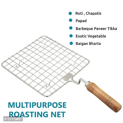 LSARI Steel Size 17 cm Square Papad Roaster Chapati Roti Jali Barbeque Grill with Wooden Handle (1 Pc)-thumb2