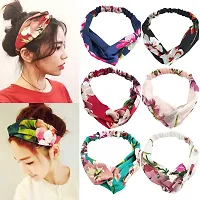 Fashionable Headbands, Turban Headbands for women,Reyon Elastic Solid Head Wraps Hair Bands Floral Print Stretchy Hair Bands, Pack of 6 - Multicolor-thumb3