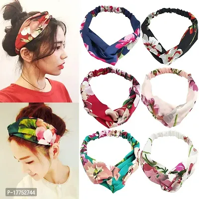 Fashionable Headbands, Turban Headbands for women,Reyon Elastic Solid Head Wraps Hair Bands Floral Print Stretchy Hair Bands, Pack of 6 - Multicolor-thumb4