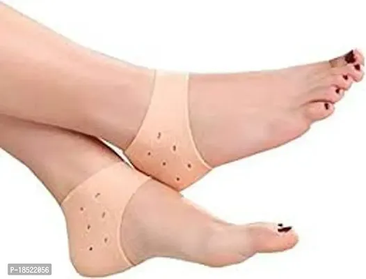 Heel Pad for Heel Pain Heel Socks Anti Crack Silicon Gel Heel And Foot Protector Moisturizing Socks for Foot Care, Pain Relief And Heel Cracks for Men And Women - Beige Free Size (1 pairs)-thumb2