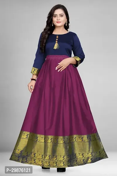 Fancy Banarasi Cotton Silk Ethnic Gown For Women