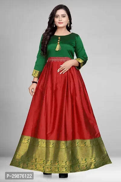 Fancy Banarasi Cotton Silk Ethnic Gown For Women