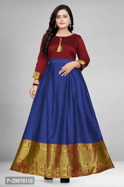 Fancy Banarasi Cotton Silk Ethnic Gown For Women