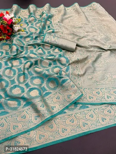 Most Demanded Fency Organza Silk Jacquard Weaving Work Saree