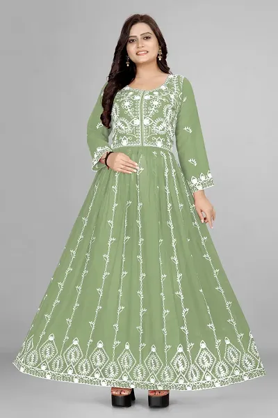 Stylish Chikankari Georgette Self Pattern Ethnic Gown