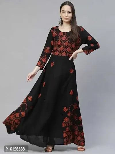 Black and Red Ethnic Motifs Ethnic A-Line Maxi Dress-thumb0