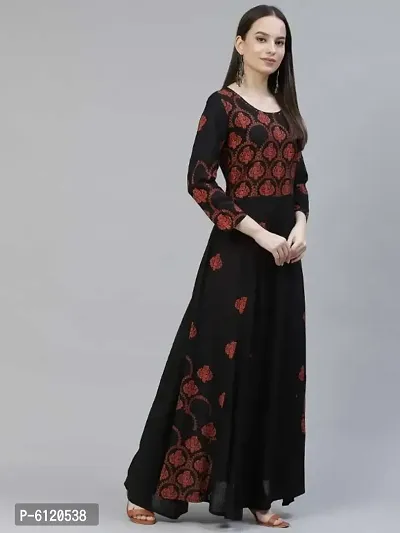 Black and Red Ethnic Motifs Ethnic A-Line Maxi Dress-thumb2