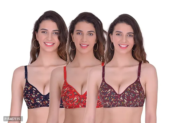 Buy Fabulous Cotton Blend Printed Padded Bras-Pack Of 3 Online In