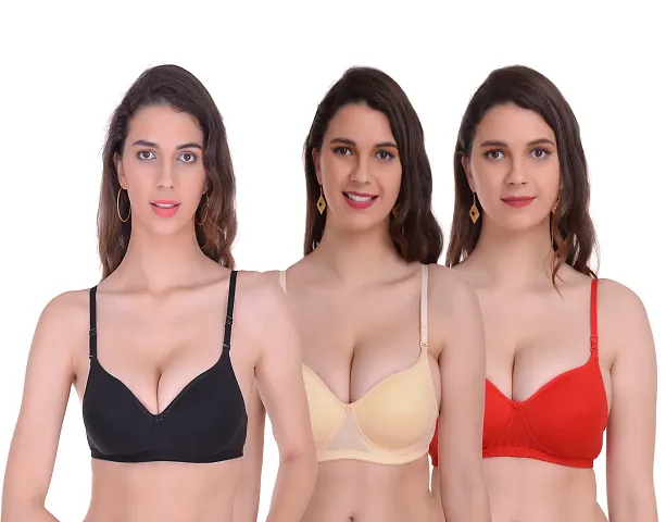 Fabulous Blend Solid Padded Bras-Pack Of 3