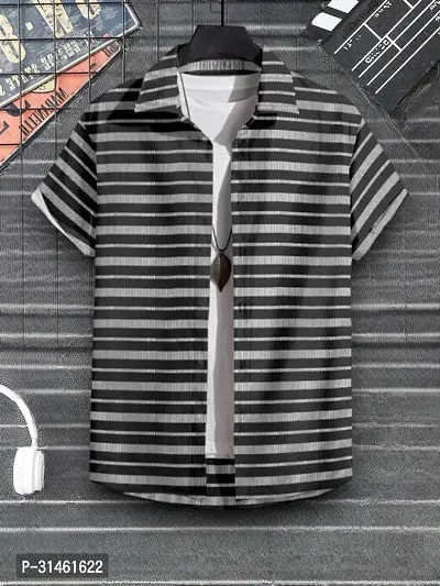 Elegant Lycra Blend Striped Short Sleeves Casual Shirts For Men