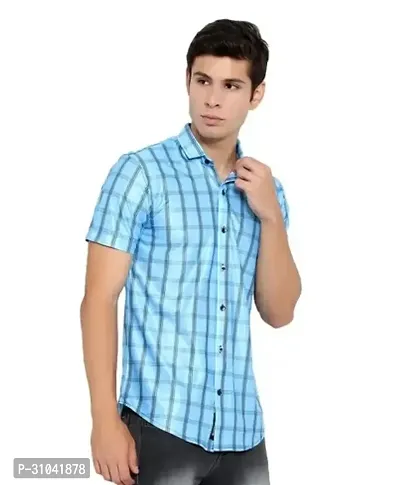 Stylish Blue Cotton Blend Casual Shirt For Men-thumb0