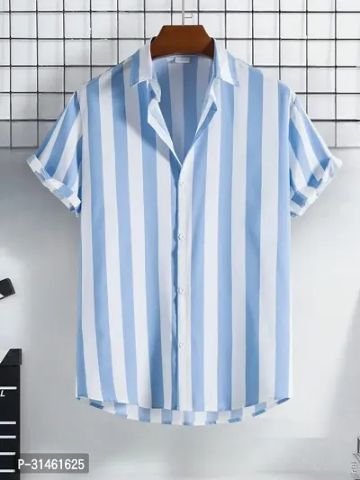 Elegant Lycra Blend Striped Short Sleeves Casual Shirts For Men