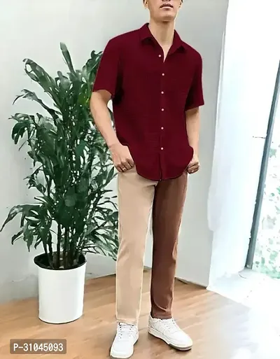 Reliable Maroon Cotton Blend Short Sleeves Casual Shirt For Men-thumb0