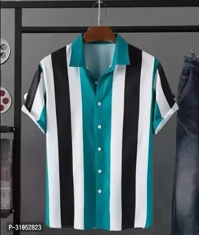 Reliable Multicoloured Cotton Blend Striped Short Sleeves Casual Shirt For Men