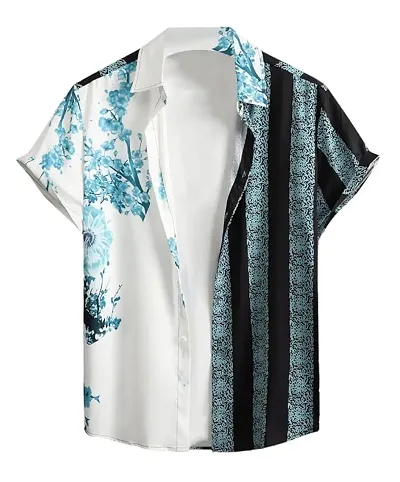 Men Floral Goa Lycra Slim Fit Cut Away Collar Casual Shirt